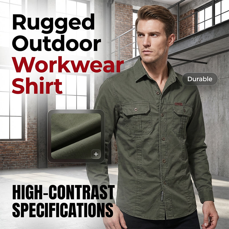 🔥Men's Long Sleeve Cotton Workwear Shirt