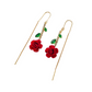 🌹 LIMITED-TIME 50% OFF! ✨ Red Rose Threader Earrings with Crystal Stem – Adjustable, Micro-Inlay, Lightweight