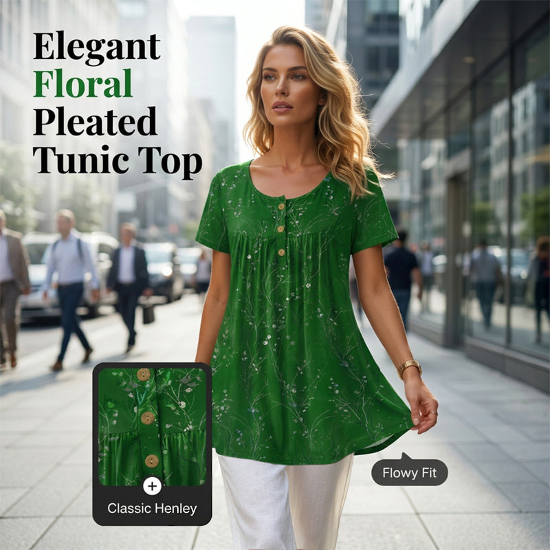 🦋Women's Floral Print Pleated Tunic Top🌸