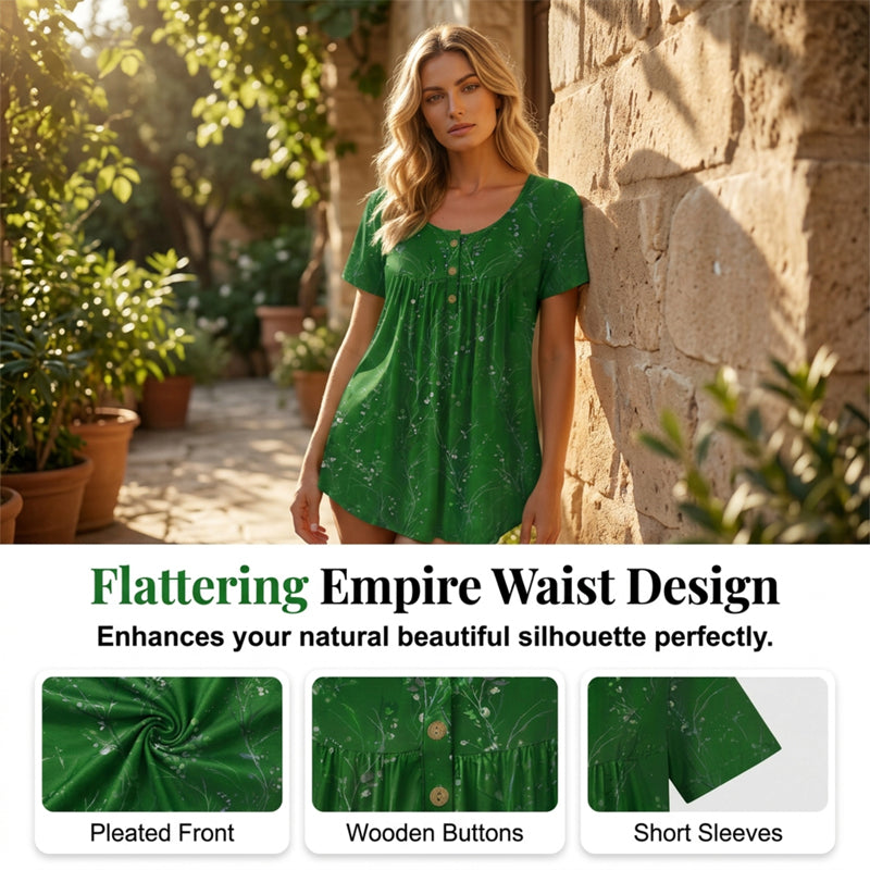 🦋Women's Floral Print Pleated Tunic Top🌸