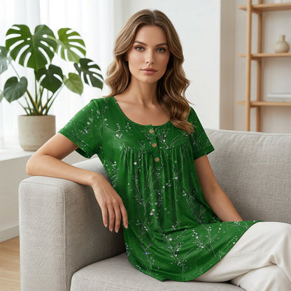 🦋Women's Floral Print Pleated Tunic Top🌸