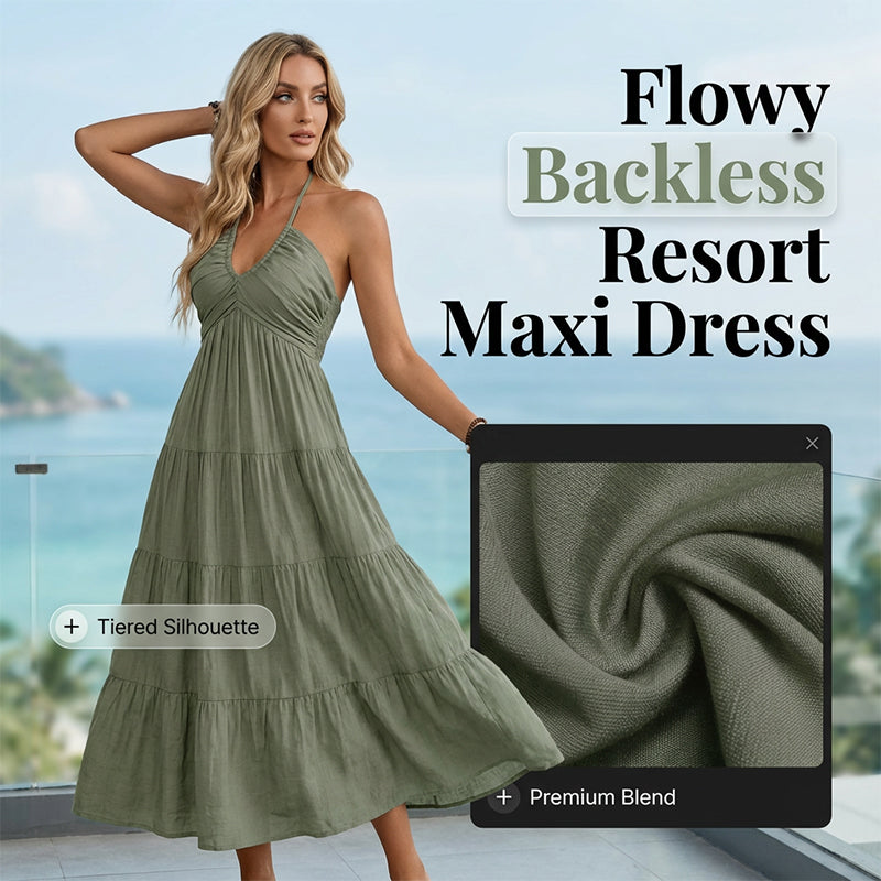 Women's Halter Neck Backless Tiered Maxi Dress