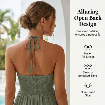 Women's Halter Neck Backless Tiered Maxi Dress