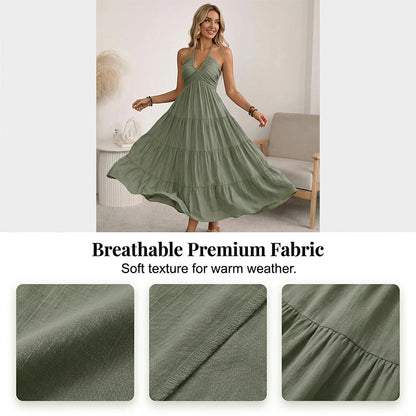 Women's Halter Neck Backless Tiered Maxi Dress