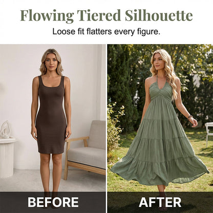 Women's Halter Neck Backless Tiered Maxi Dress