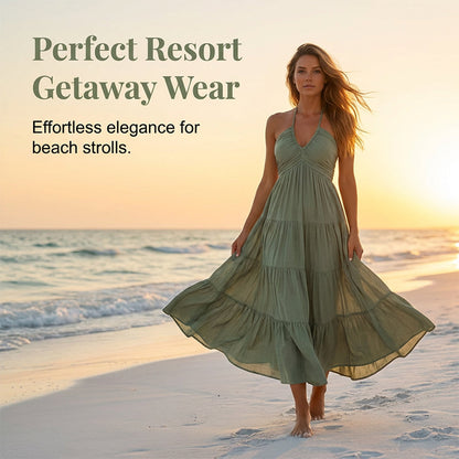 Women's Halter Neck Backless Tiered Maxi Dress