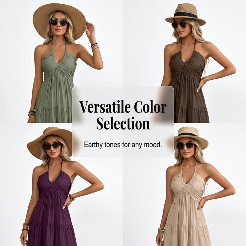 Women's Halter Neck Backless Tiered Maxi Dress
