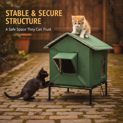⏰🔥LIMITED TIME 50% OFF! 🐾 Waterproof Outdoor Cat House – Thermal Aluminium Lining, Elevated 12cm, Foldable, Weatherproof – Warm & Dry Shelter for Feral or Outdoor Cats (M/L, Black/Dark Grey/Dark Green)