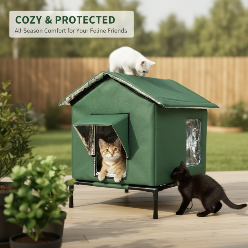 ⏰🔥LIMITED TIME 50% OFF! 🐾 Waterproof Outdoor Cat House – Thermal Aluminium Lining, Elevated 12cm, Foldable, Weatherproof – Warm & Dry Shelter for Feral or Outdoor Cats (M/L, Black/Dark Grey/Dark Green)