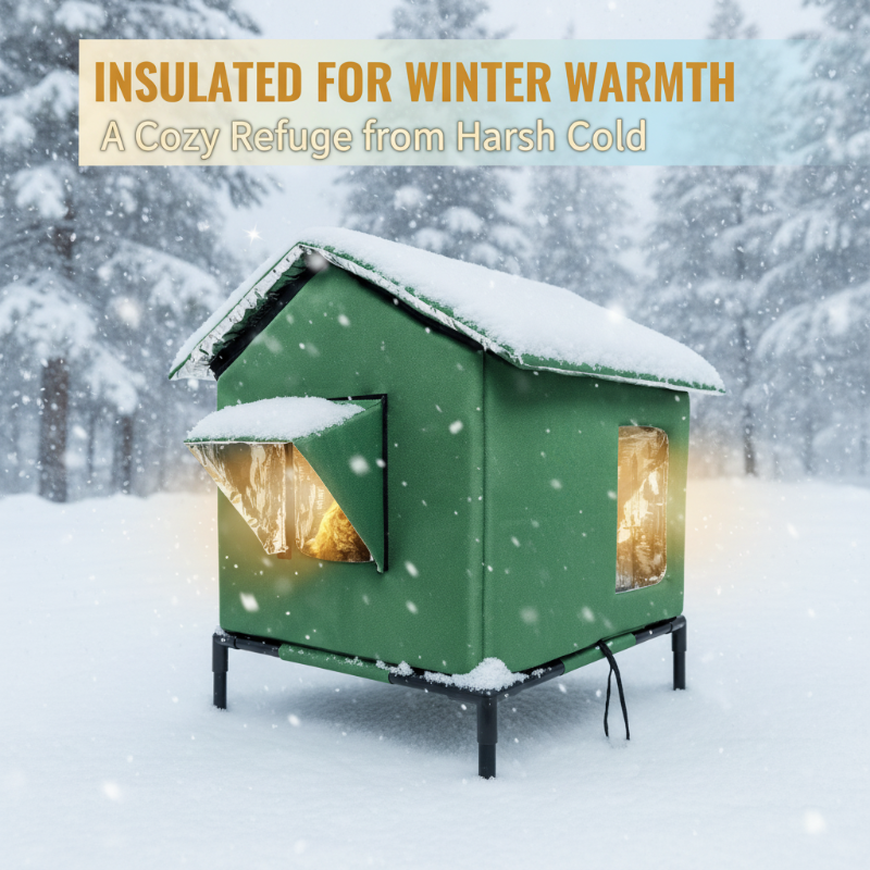 ⏰🔥LIMITED TIME 50% OFF! 🐾 Waterproof Outdoor Cat House – Thermal Aluminium Lining, Elevated 12cm, Foldable, Weatherproof – Warm & Dry Shelter for Feral or Outdoor Cats (M/L, Black/Dark Grey/Dark Green)