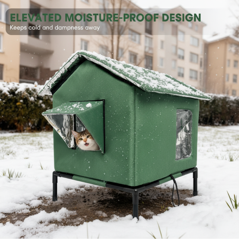 ⏰🔥LIMITED TIME 50% OFF! 🐾 Waterproof Outdoor Cat House – Thermal Aluminium Lining, Elevated 12cm, Foldable, Weatherproof – Warm & Dry Shelter for Feral or Outdoor Cats (M/L, Black/Dark Grey/Dark Green)