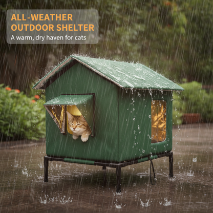 ⏰🔥LIMITED TIME 50% OFF! 🐾 Waterproof Outdoor Cat House – Thermal Aluminium Lining, Elevated 12cm, Foldable, Weatherproof – Warm & Dry Shelter for Feral or Outdoor Cats (M/L, Black/Dark Grey/Dark Green)