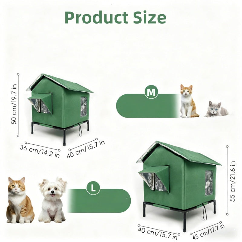 ⏰🔥LIMITED TIME 50% OFF! 🐾 Waterproof Outdoor Cat House – Thermal Aluminium Lining, Elevated 12cm, Foldable, Weatherproof – Warm & Dry Shelter for Feral or Outdoor Cats (M/L, Black/Dark Grey/Dark Green)