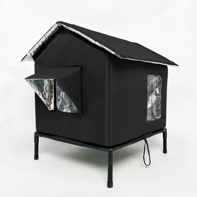⏰🔥LIMITED TIME 50% OFF! 🐾 Waterproof Outdoor Cat House – Thermal Aluminium Lining, Elevated 12cm, Foldable, Weatherproof – Warm & Dry Shelter for Feral or Outdoor Cats (M/L, Black/Dark Grey/Dark Green)