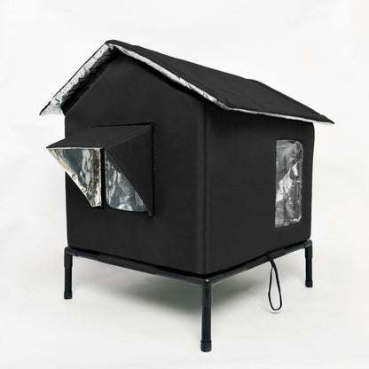 ⏰🔥LIMITED TIME 50% OFF! 🐾 Waterproof Outdoor Cat House – Thermal Aluminium Lining, Elevated 12cm, Foldable, Weatherproof – Warm & Dry Shelter for Feral or Outdoor Cats (M/L, Black/Dark Grey/Dark Green)