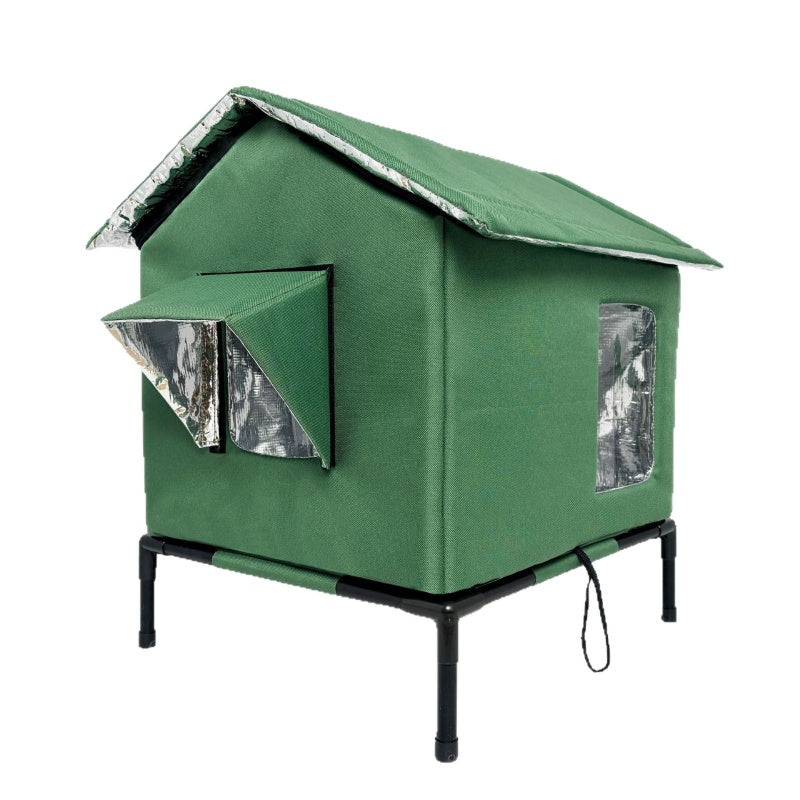 ⏰🔥LIMITED TIME 50% OFF! 🐾 Waterproof Outdoor Cat House – Thermal Aluminium Lining, Elevated 12cm, Foldable, Weatherproof – Warm & Dry Shelter for Feral or Outdoor Cats (M/L, Black/Dark Grey/Dark Green)