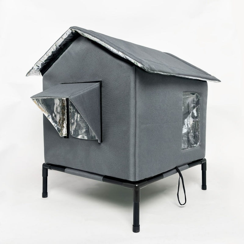 ⏰🔥LIMITED TIME 50% OFF! 🐾 Waterproof Outdoor Cat House – Thermal Aluminium Lining, Elevated 12cm, Foldable, Weatherproof – Warm & Dry Shelter for Feral or Outdoor Cats (M/L, Black/Dark Grey/Dark Green)