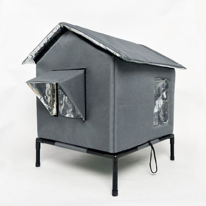 ⏰🔥LIMITED TIME 50% OFF! 🐾 Waterproof Outdoor Cat House – Thermal Aluminium Lining, Elevated 12cm, Foldable, Weatherproof – Warm & Dry Shelter for Feral or Outdoor Cats (M/L, Black/Dark Grey/Dark Green)