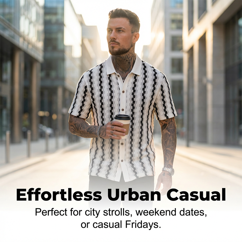 Men's Short Sleeve Retro Geometric Knit Shirt