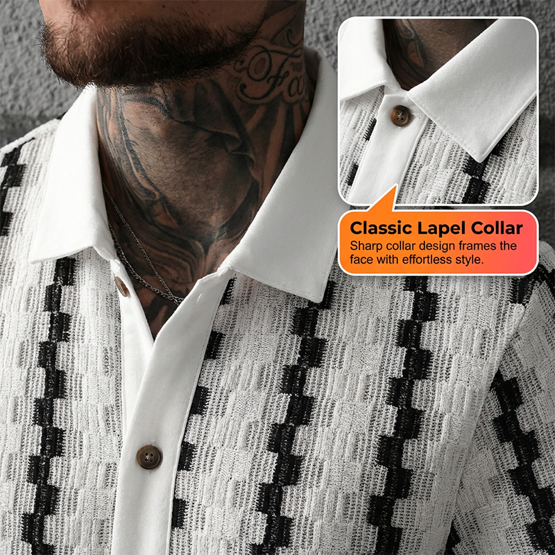 Men's Short Sleeve Retro Geometric Knit Shirt