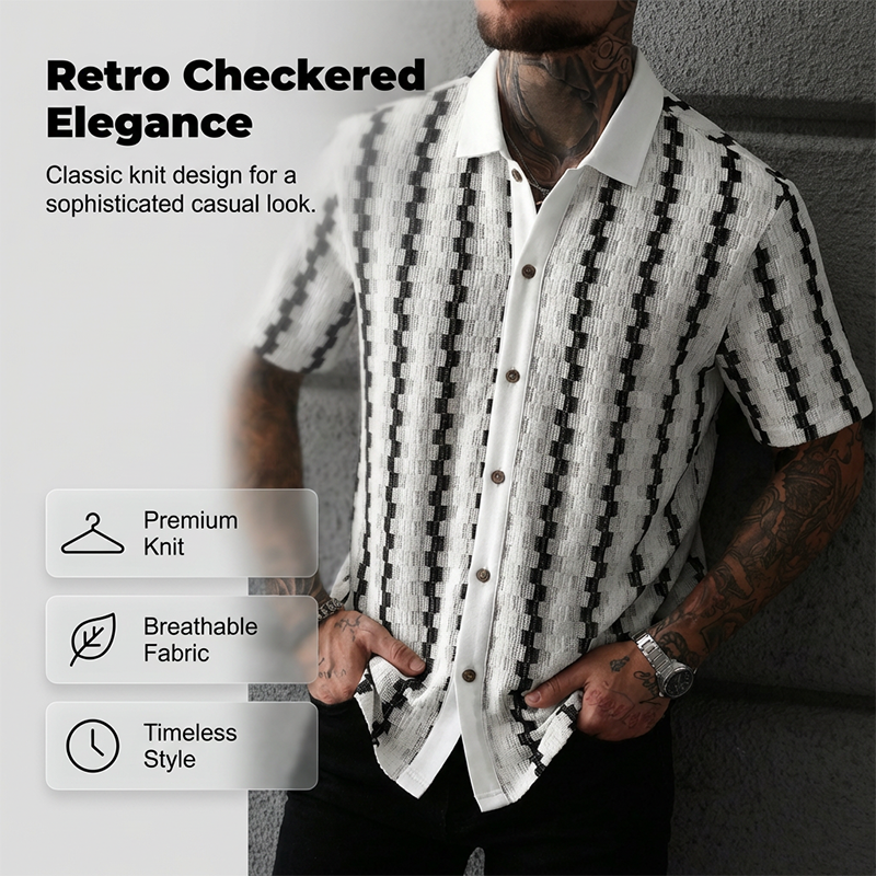 Men's Short Sleeve Retro Geometric Knit Shirt