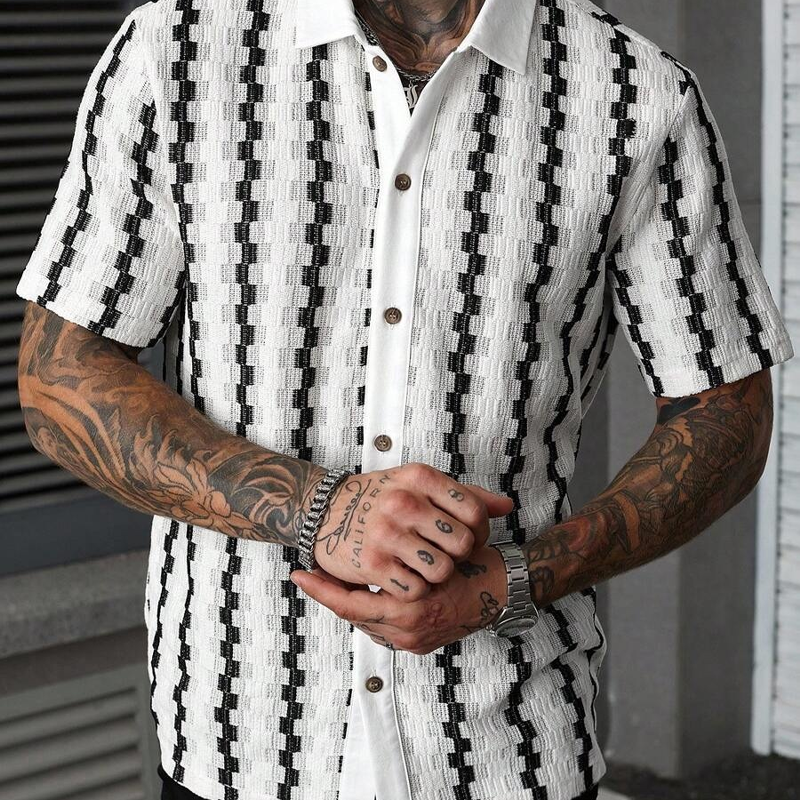 Men's Short Sleeve Retro Geometric Knit Shirt