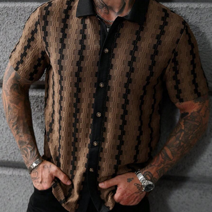 Men's Short Sleeve Retro Geometric Knit Shirt