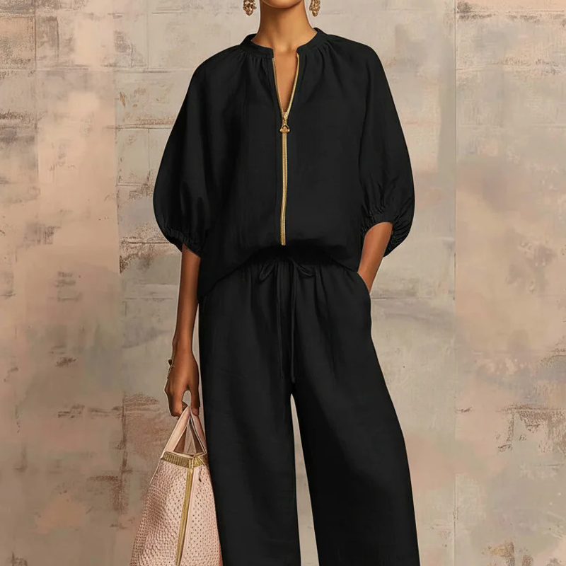Women's Solid Color 2-Piece Casual Tracksuit Set