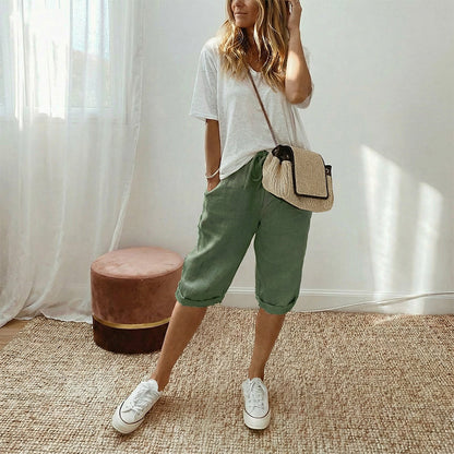 👖 LIMITED-TIME 50% OFF! ✨ Women's Cotton Linen Capris – Loose, Cropped, Rolled Cuff, Pockets 🌿