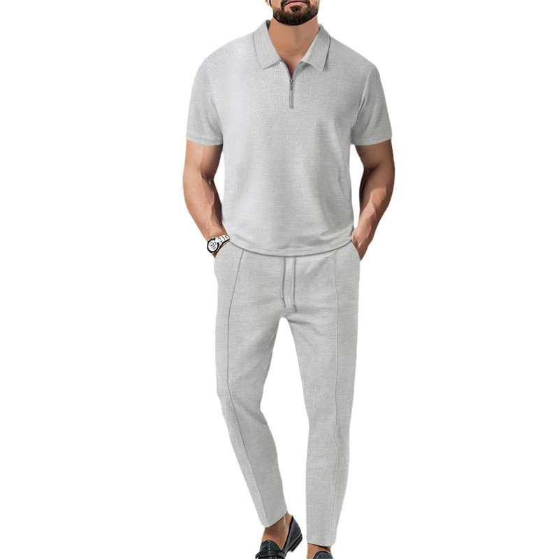 ✨Men's 2-Piece Set – Short Sleeve Top & Straight Leg Pants, Adjustable, Wrinkle-Resistant 🌿