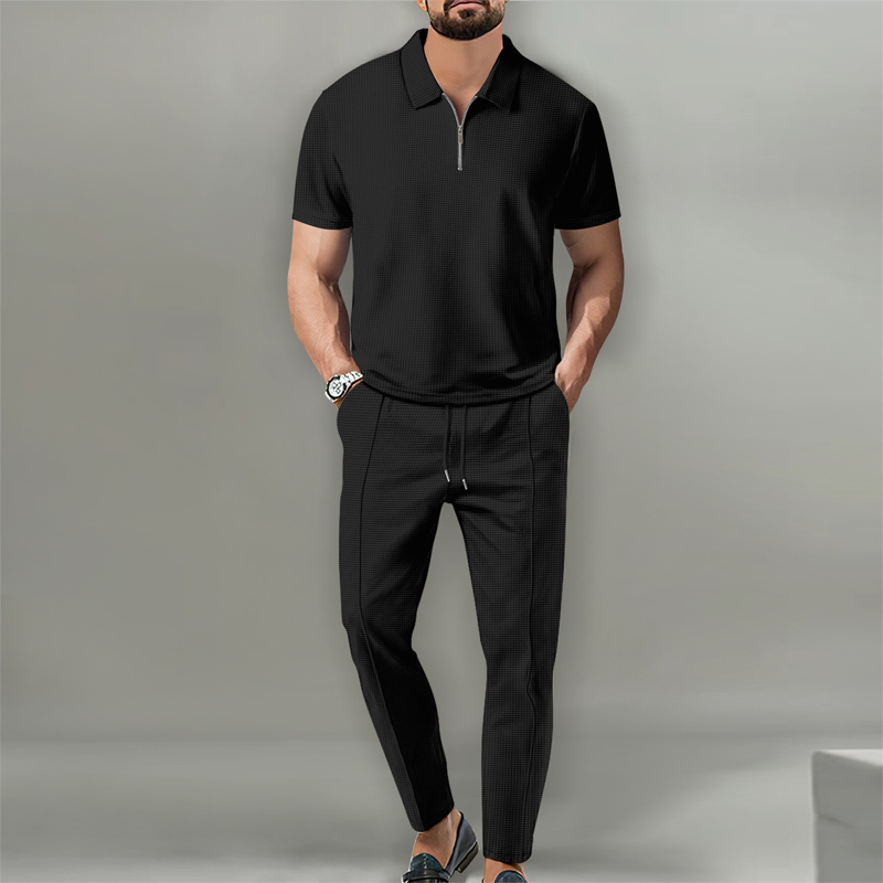 ✨Men's 2-Piece Set – Short Sleeve Top & Straight Leg Pants, Adjustable, Wrinkle-Resistant 🌿