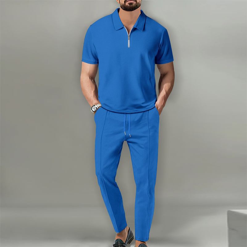 ✨Men's 2-Piece Set – Short Sleeve Top & Straight Leg Pants, Adjustable, Wrinkle-Resistant 🌿
