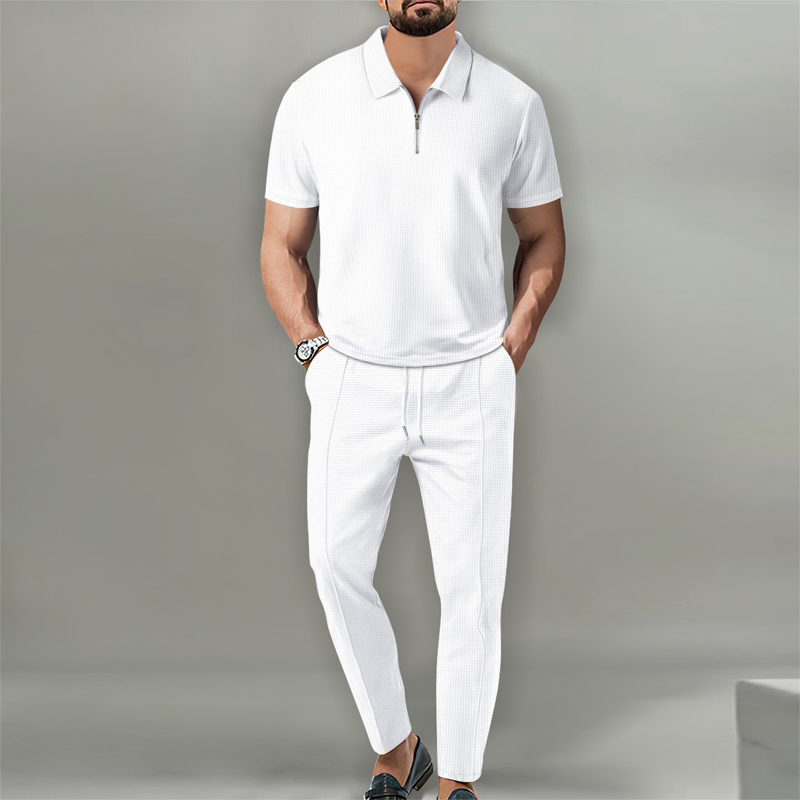 ✨Men's 2-Piece Set – Short Sleeve Top & Straight Leg Pants, Adjustable, Wrinkle-Resistant 🌿
