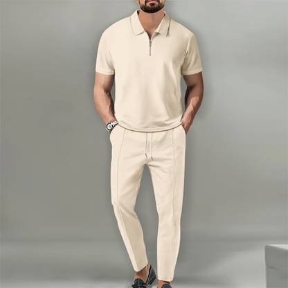 ✨Men's 2-Piece Set – Short Sleeve Top & Straight Leg Pants, Adjustable, Wrinkle-Resistant 🌿