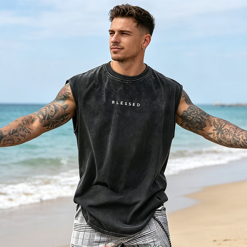 Vintage Wash Loose Fit Gym Muscle Tee
