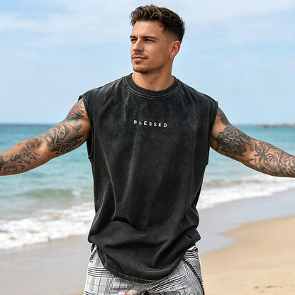 Vintage Wash Loose Fit Gym Muscle Tee