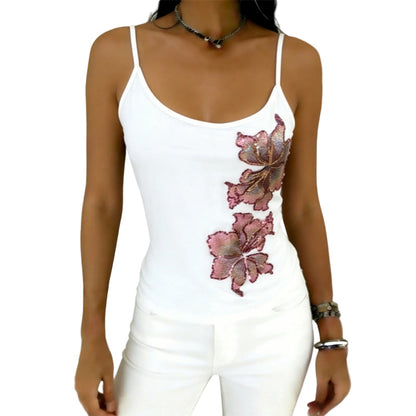 Slim Fit Spaghetti Strap Tank with Sequin Flower