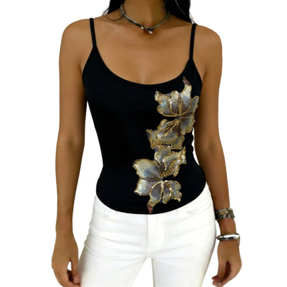 Slim Fit Spaghetti Strap Tank with Sequin Flower