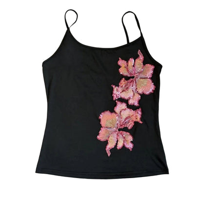 Slim Fit Spaghetti Strap Tank with Sequin Flower