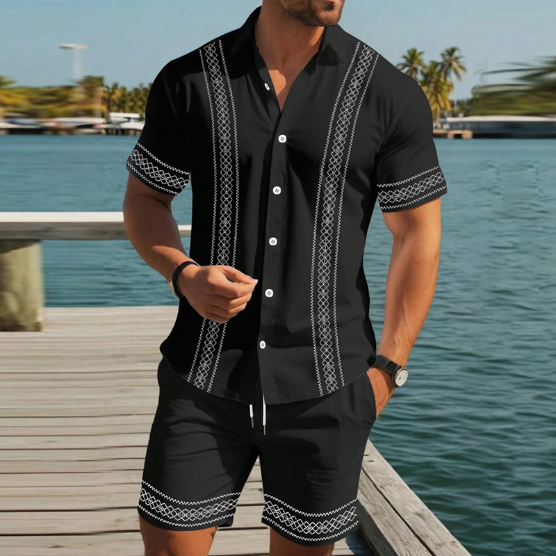 Men's Floral Print Short Sleeve Shirt & Shorts Set