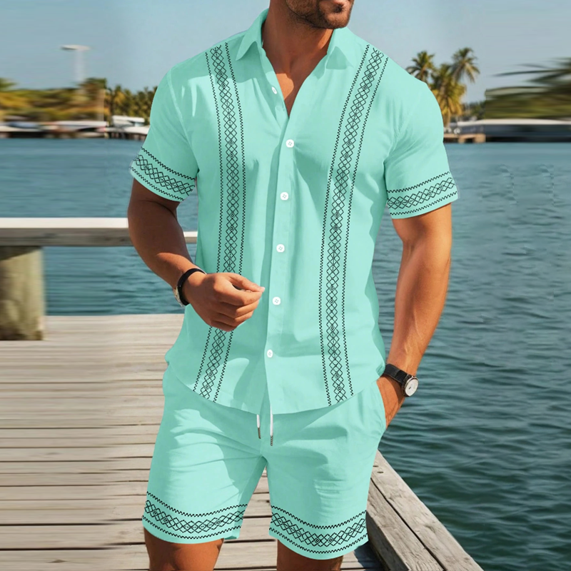 Men's Floral Print Short Sleeve Shirt & Shorts Set