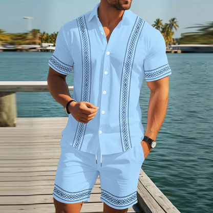 Men's Floral Print Short Sleeve Shirt & Shorts Set