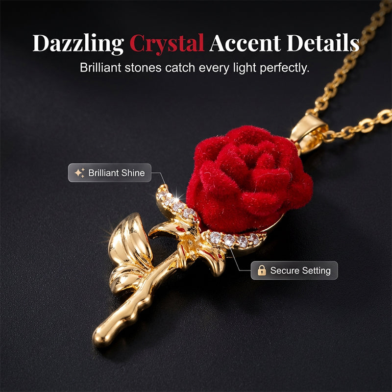 Elegant Red Rose Pendant Necklace