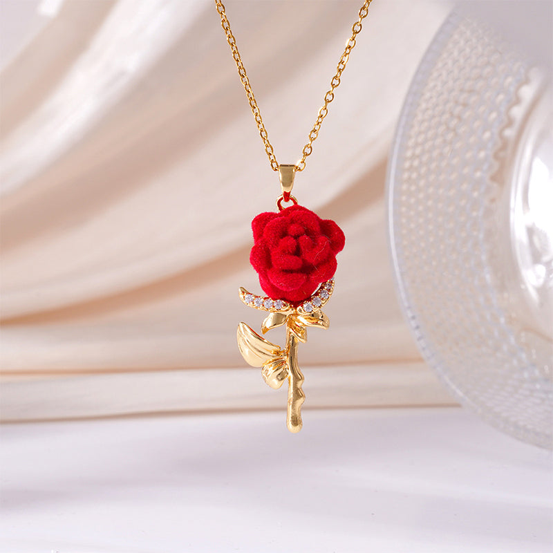 Elegant Red Rose Pendant Necklace