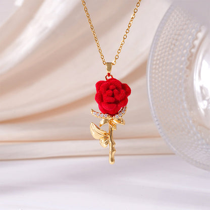 Elegant Red Rose Pendant Necklace