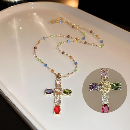 Colorful Rhinestone Cross Pendant Necklaces