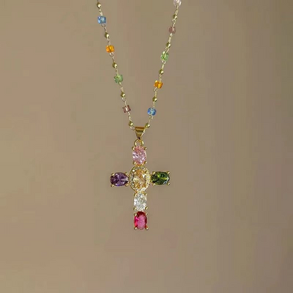 Colorful Rhinestone Cross Pendant Necklaces