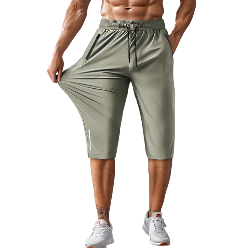 Men's Quick-Dry Athletic Capri Pants with Zipper Pockets