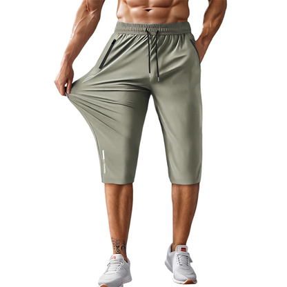 Men's Quick-Dry Athletic Capri Pants with Zipper Pockets