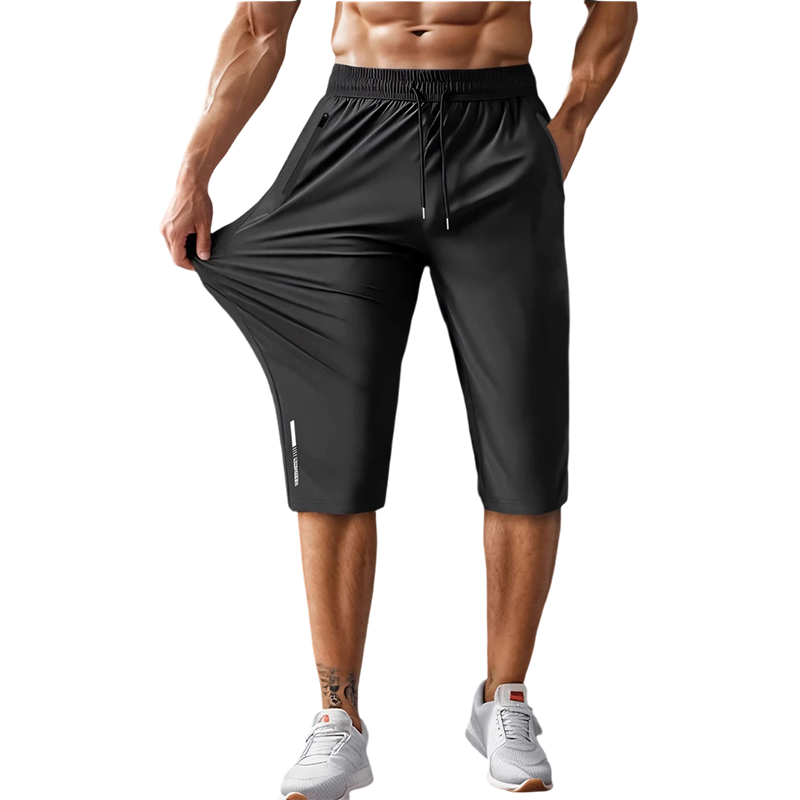 Men's Quick-Dry Athletic Capri Pants with Zipper Pockets